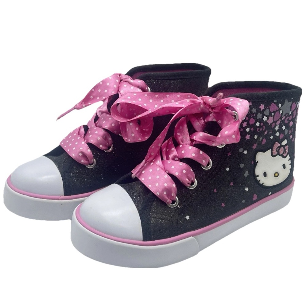 HELLO KITTY Kids Confetti Stars Black Sneakers - Pink Polka Dot Laces Size 11